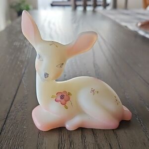 Fenton Laying Deer Hand Painted Berries & Blossoms - Vintage